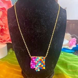 Colorful Beaded Necklace with Gold Chain